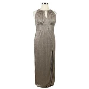 R&M Richards Metallic Halter Long Column Evening Gown Gold Size 18 Dress